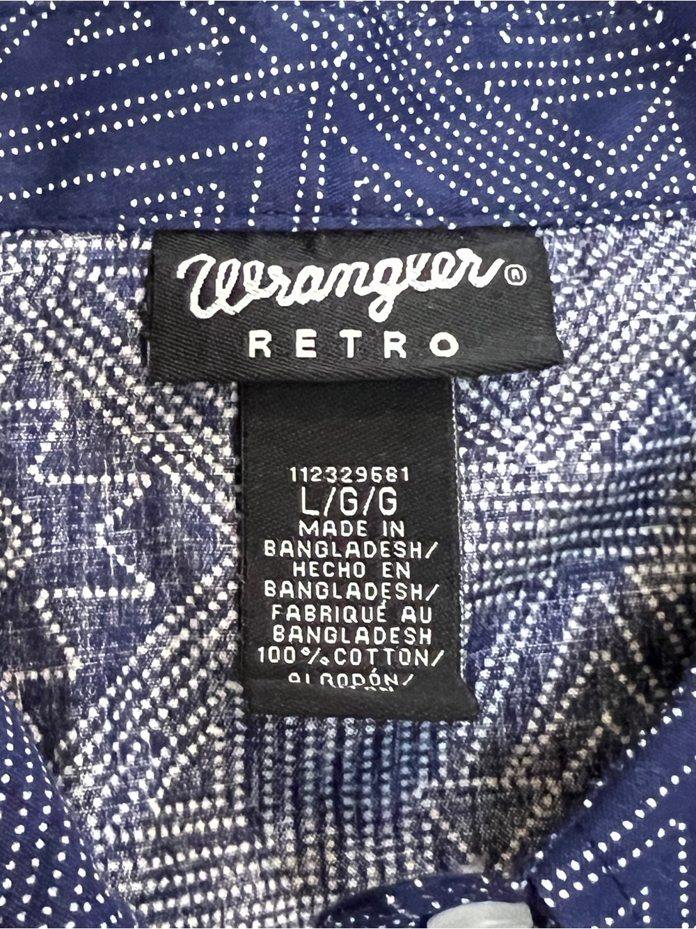 Wrangler Retro Sleeveless Western Snap Shirt Navy Aztec Print Cotton | Size: L - Picture 8 of 10